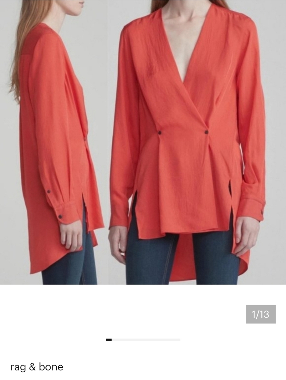 Rag & Bone Collection Debbie High Low Hi Lo Tunic Top Crepe Blouse Shirt Size L